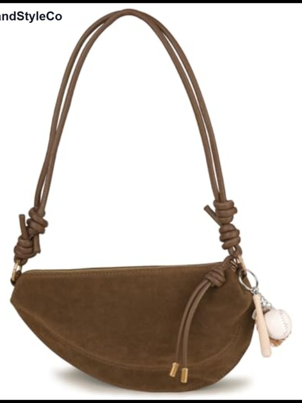 Faux Suede Dumpling Crossbody Bag for Women Hobo Shoulder Purse with Baseball